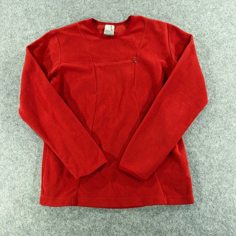 Nike Therma-FIT Womens Medium Red Fleece Long Sleeve Pullover Chest Pocket
